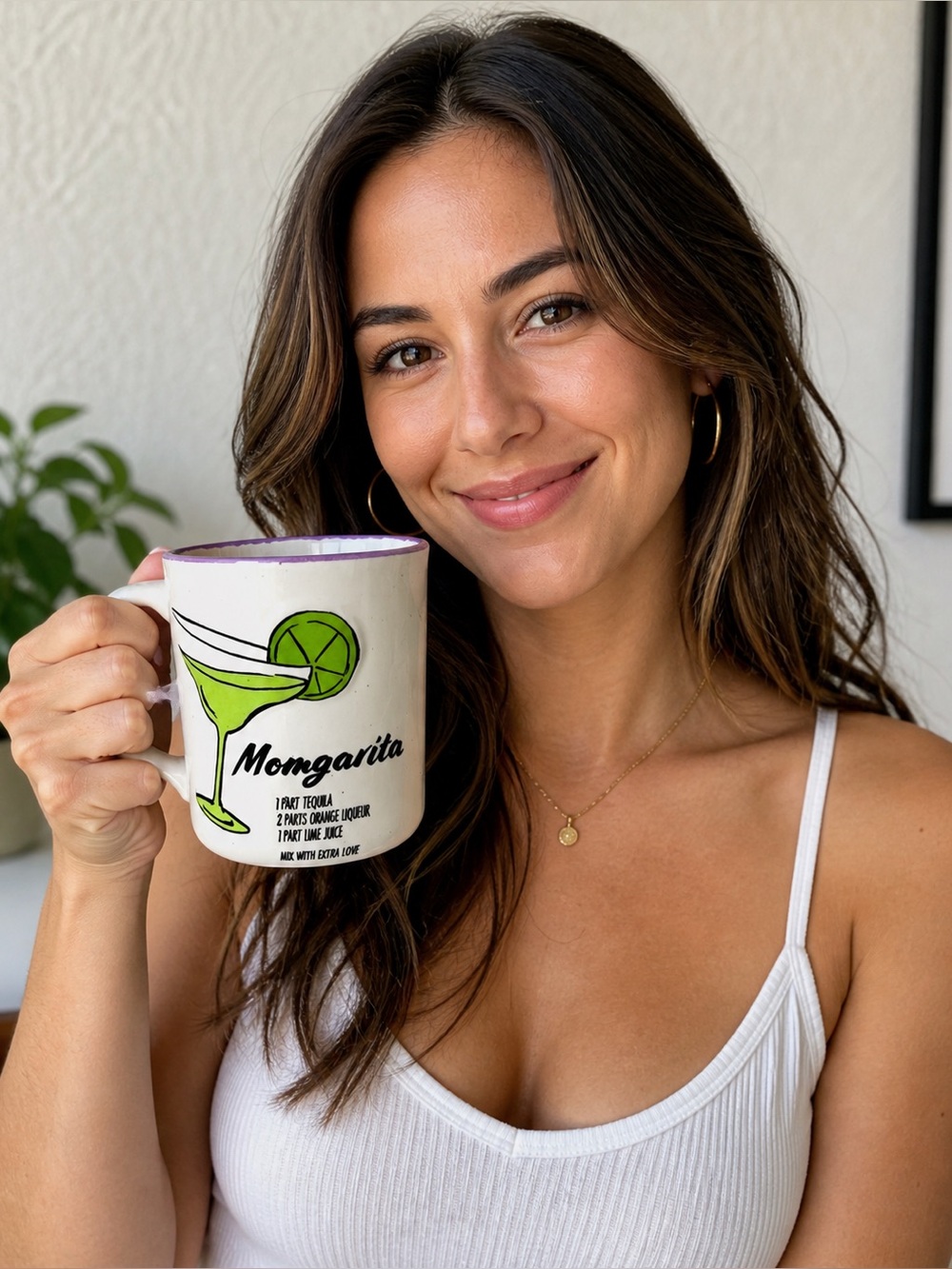 Ceramic Cocktail Mug - White with Green Accent